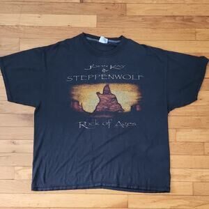 Hanes John Kay & Steppenwolf Rock of Ages Tour 2002 50/50 Black Graphic Tee XL